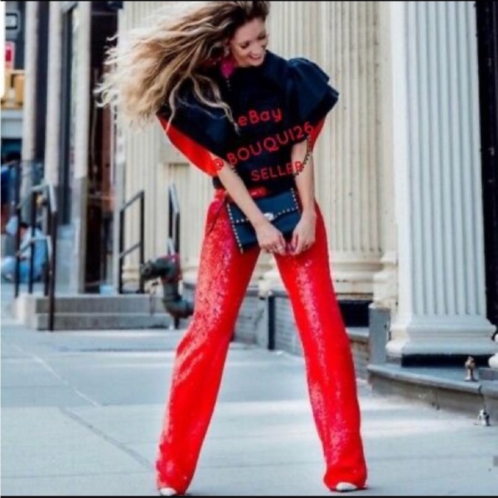 Zara red sequin trouser pants.  NWT